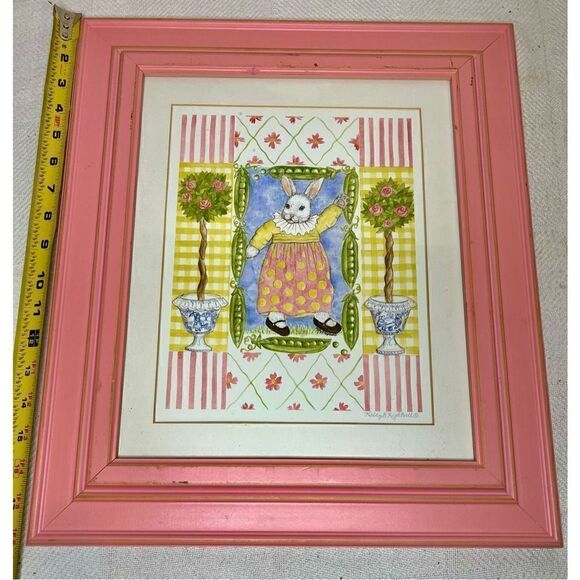 Bunny Print W Pink Frame 18” X 16” Signed By Artist Kelly B Rightsell - Picture 8 of 14